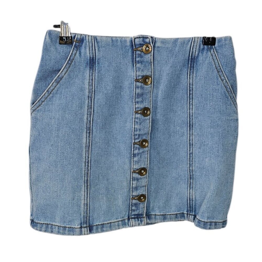 Forever 21 Womens Denim Button Front Mini Skirt, Blue, Size Small